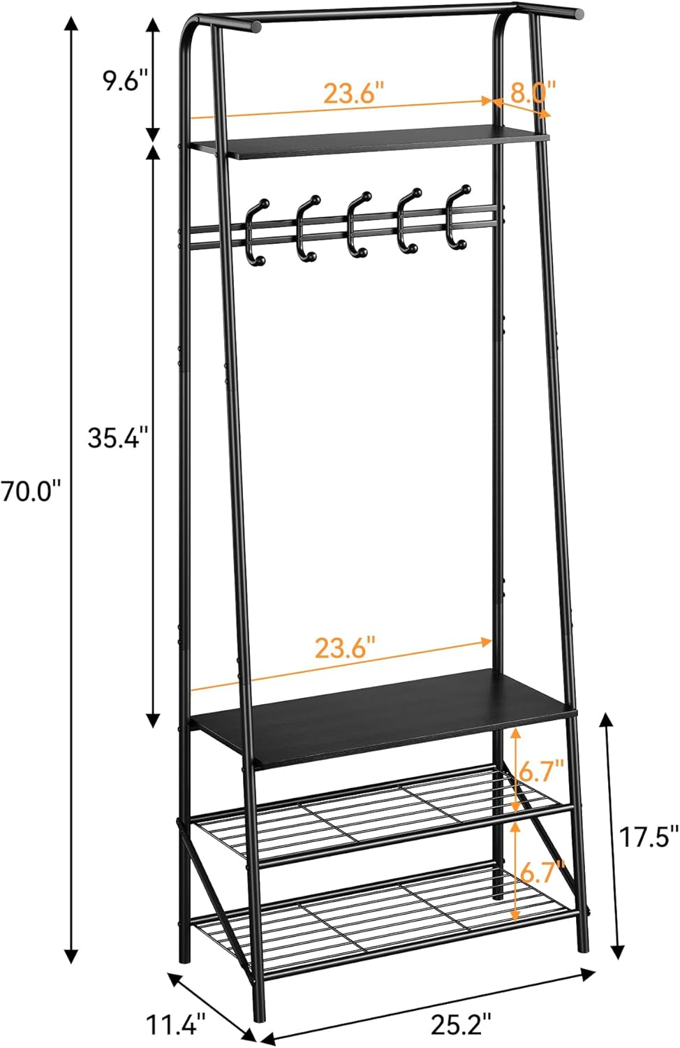Takywep Entryway Hall Tree with Bench and Shoe Storage, 5-Hook Coat Rack with...