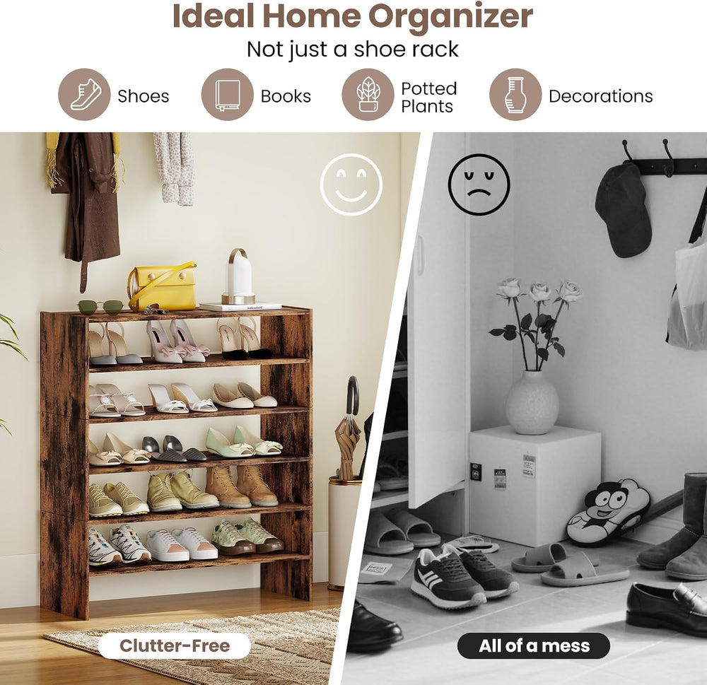 LDAILY 6-Tier Shoe Rack, Freestanding Stackable Shoe Organizer for 18 Pairs, ...