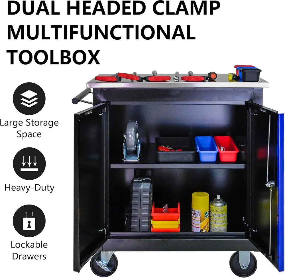 Double-Door Heavy-Duty Rolling Steel Tool Cart with Handle&Wheels, Metal ...