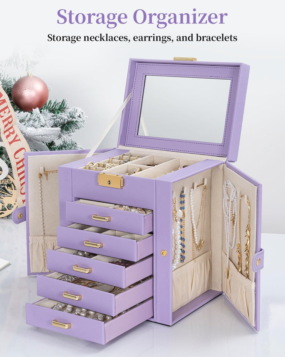 TORIBIO Large Jewelry Box for Women, Leather Jewelry Organizer with Mirror &a...