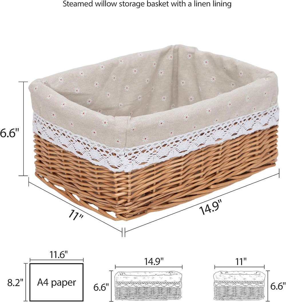 Rectangular Wicker Storage Basket with Removable Liner (Large)