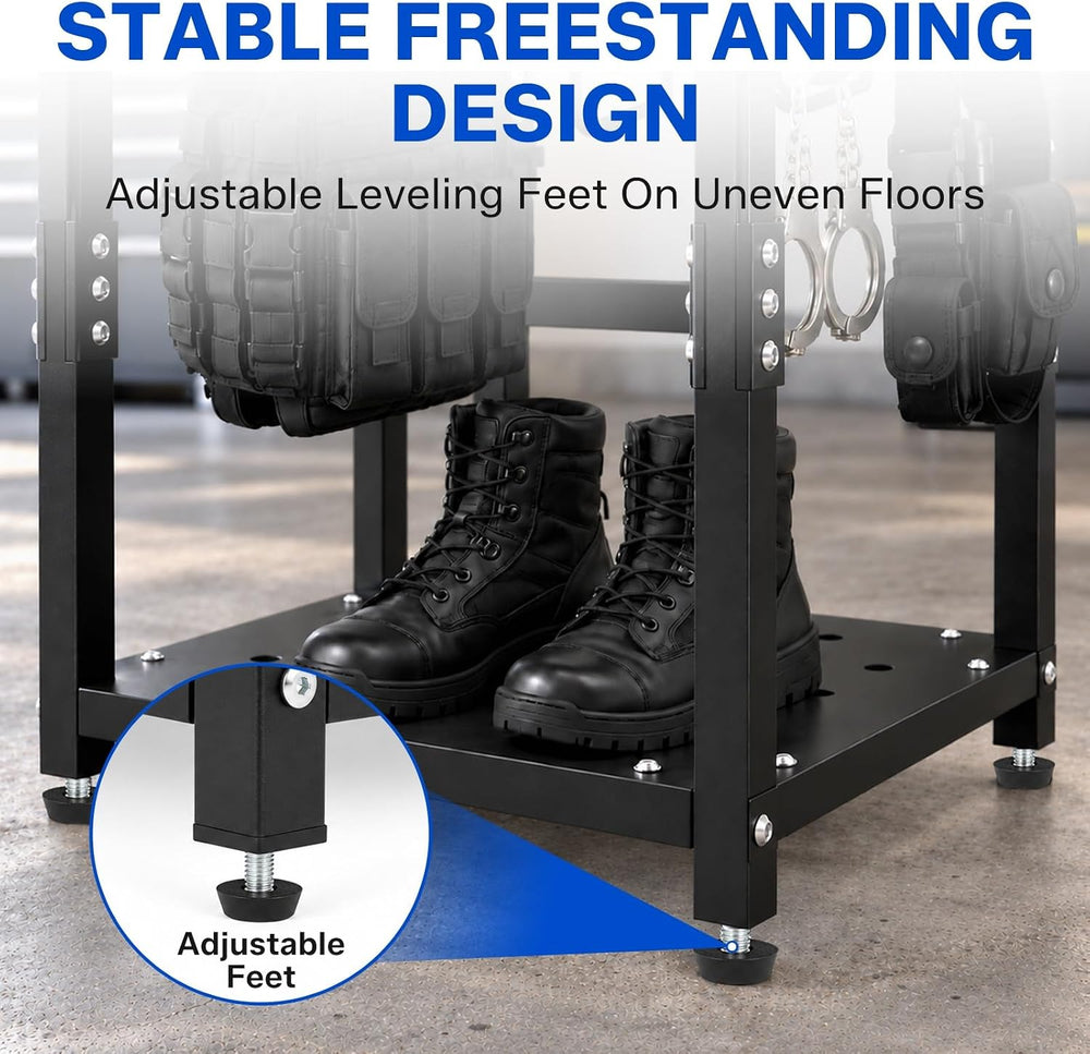 Police Gear Stand, Heavy Duty Steel Tactical Gear Rack w Lockable Drawer