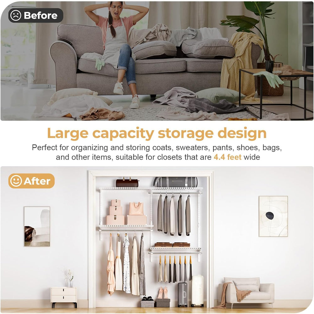 Sturdy Closet Organizer System: 4.4 Ft. Custom Metal Wire Shelving