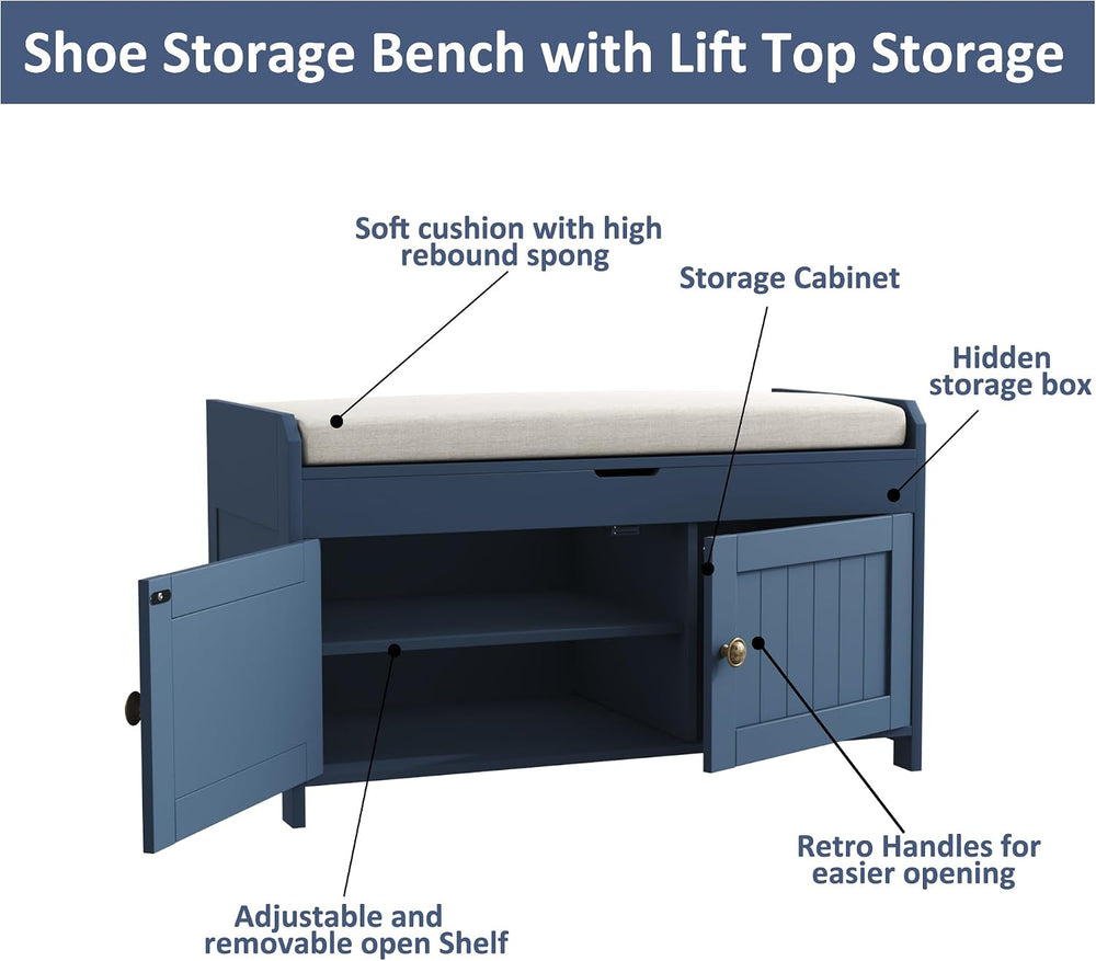 HOMEFORT 30" Shoe Bench with Lift Top Storage, Entryway Bench with Cushi...