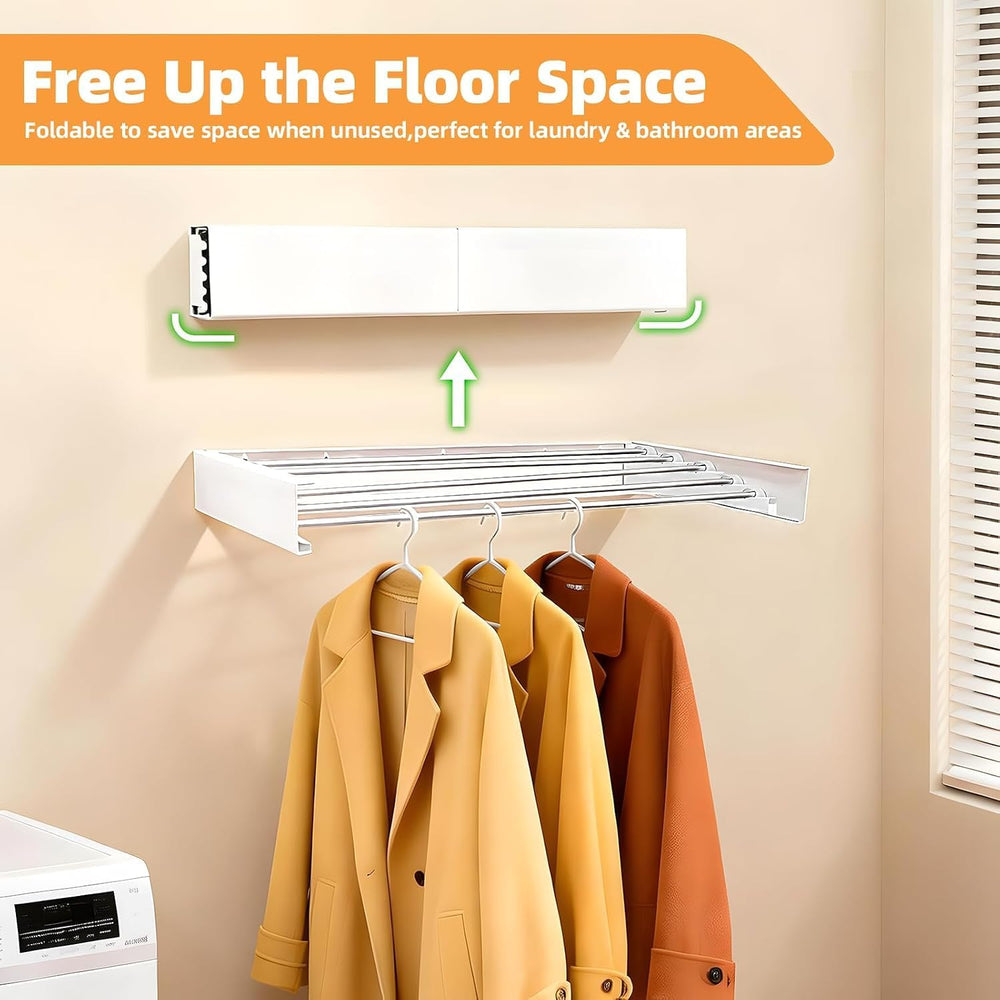 Wall Mount Clothes Drying Rack 23", 50lbs Capacity, Foldable White