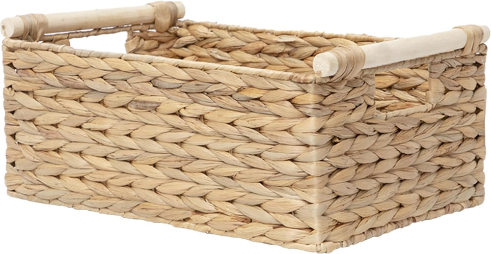 Rectangle Water Hyacinth Wicker Storage Basket Organizer(Large)