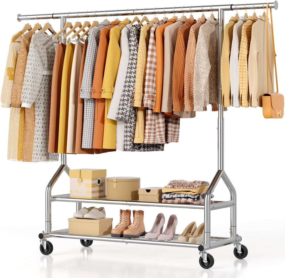 EAGMAK Heavy Duty Clothes Rack Load 556 LBS, Rolling Clothing Rack With Shelv...