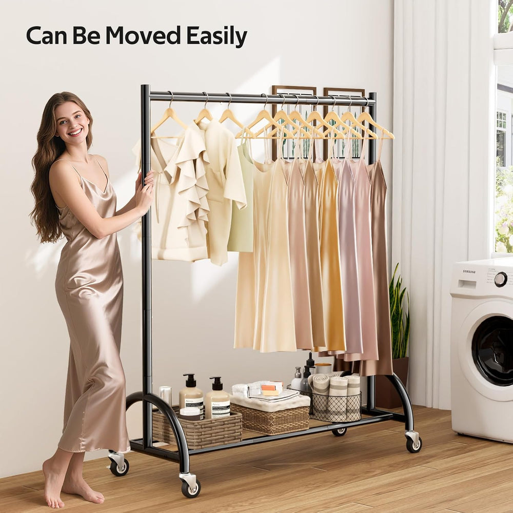 MISSLO Heavy Duty Clothing Rack with Wheels Rolling Clothes Racks for Hanging...