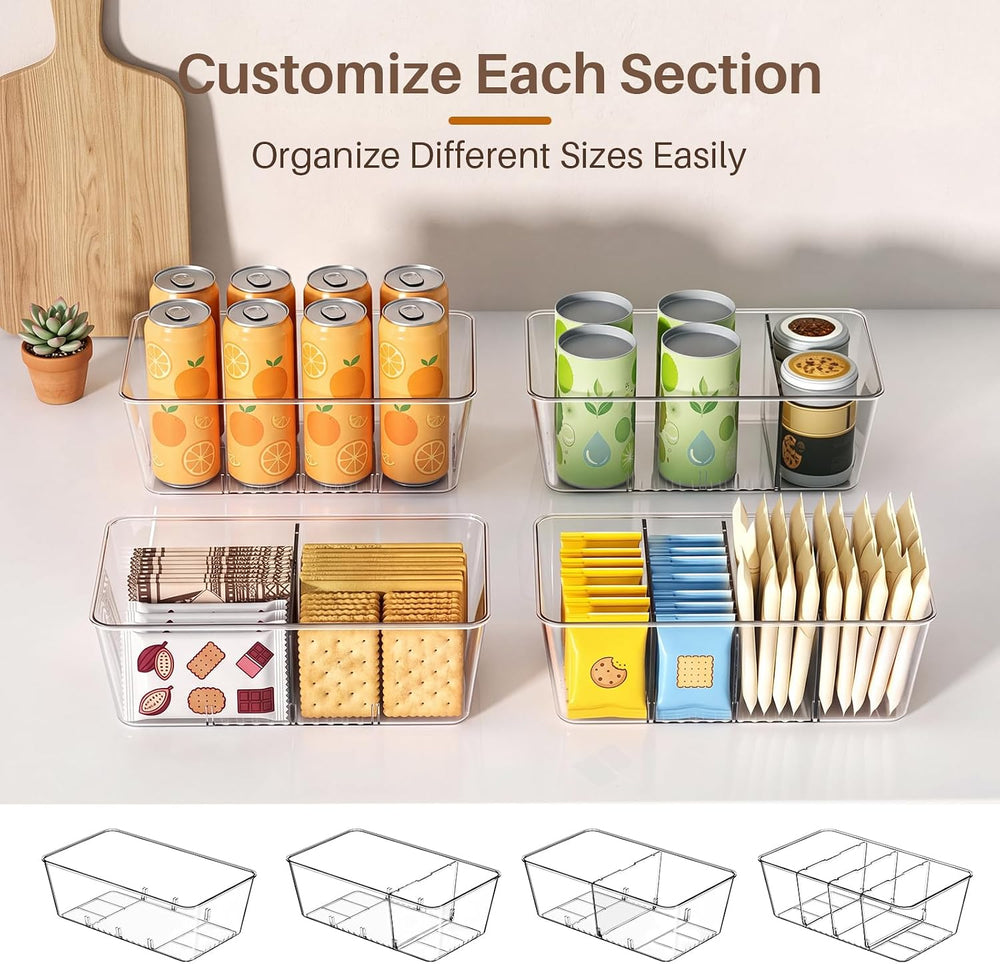 8 Pack Pantry Organization and Storage Bins with Removable Dividers