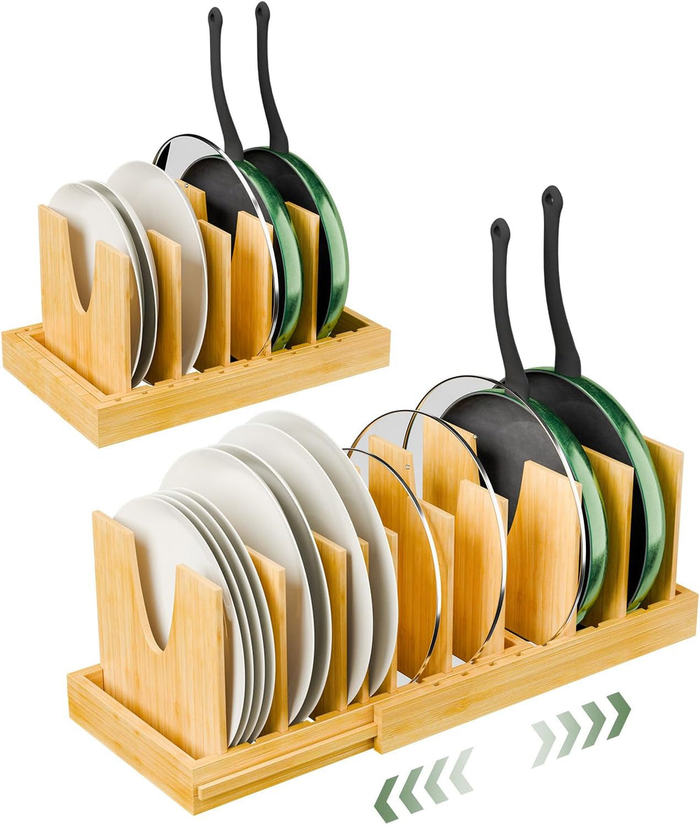 Simple Trending Bamboo Pot and Pan Organizer, Expandable Lid Holder Rack