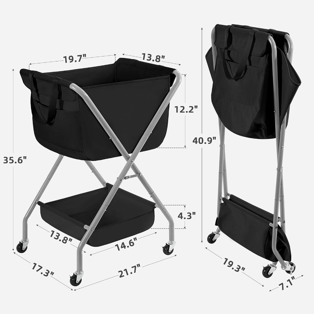 STORAGE MANIAC Collapsible Laundry Cart with Wheels 35.6"H Removable Can...