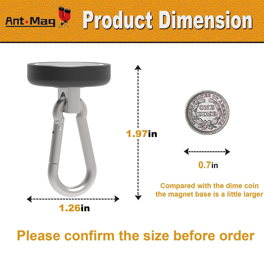 Ant Mag Magnetic Hooks Heavy Duty Neodymium, 140LBS Swiveling Carabiner