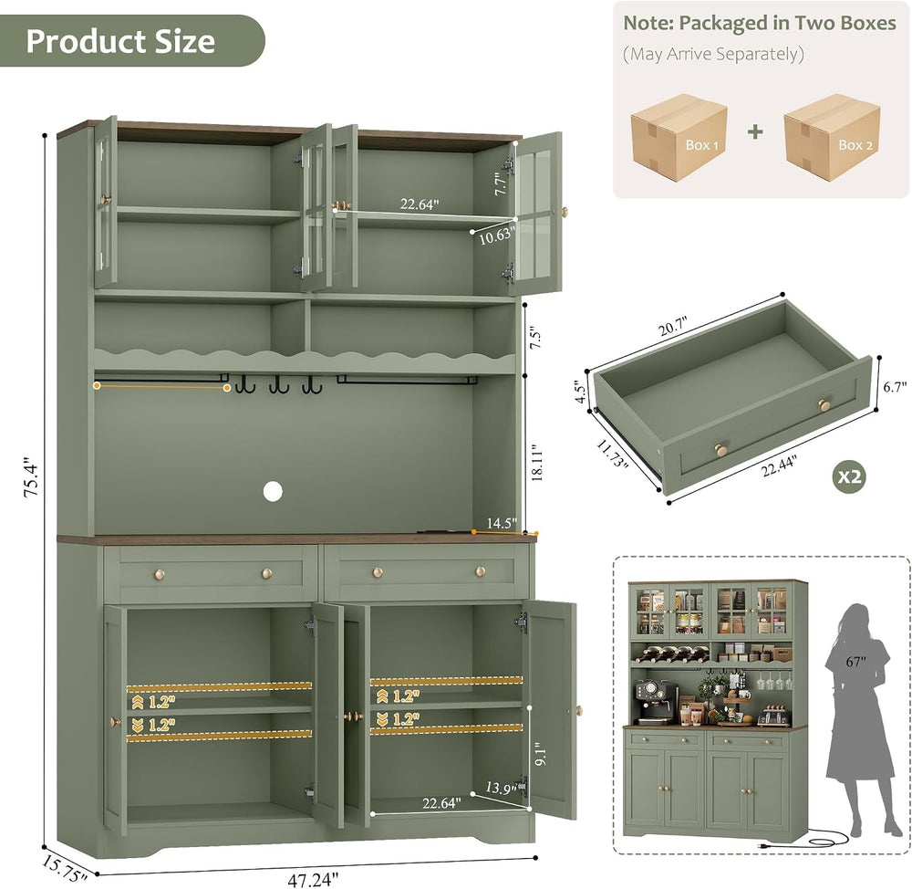 HOSTACK 75"H Kitchen Pantry Storage Cabinet, Kitchen Hutch Cabinet, Green