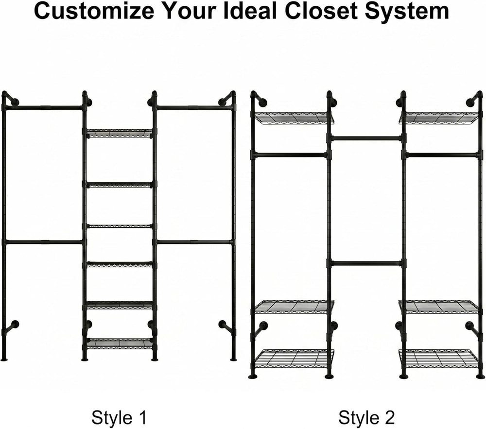 F3 Wall Mounted Closet System, Industrial Pipe Clothing Rack for Hanging Clot...
