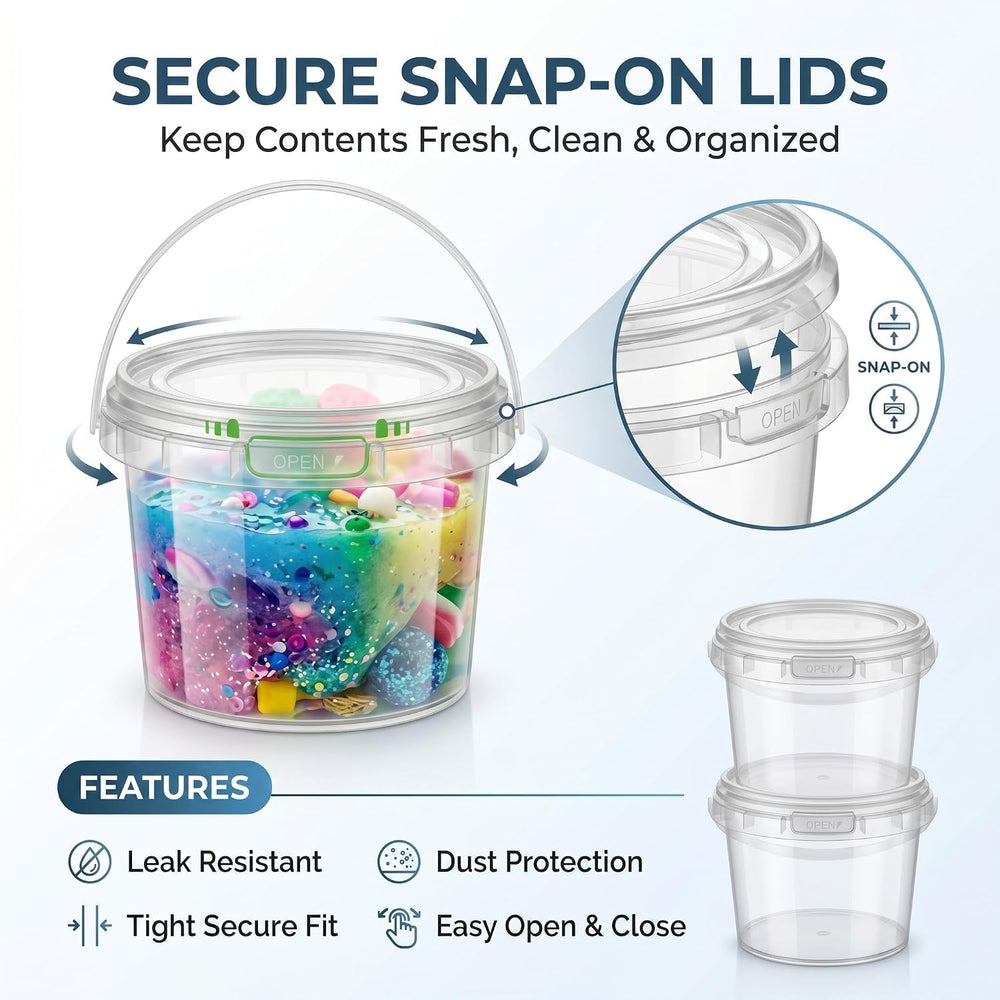 Maxcheck 100 Pcs 16oz Plastic Bucket with Lids and Handles Bulk, Clear