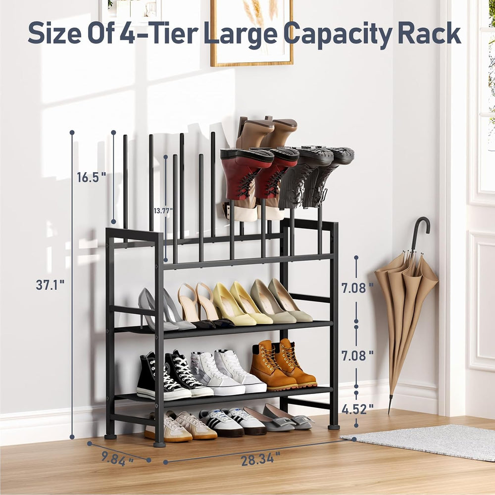 DIMJ Boot Rack 4-Tier - Black Metal Boot Storage Rack for Tall Boots Organize...