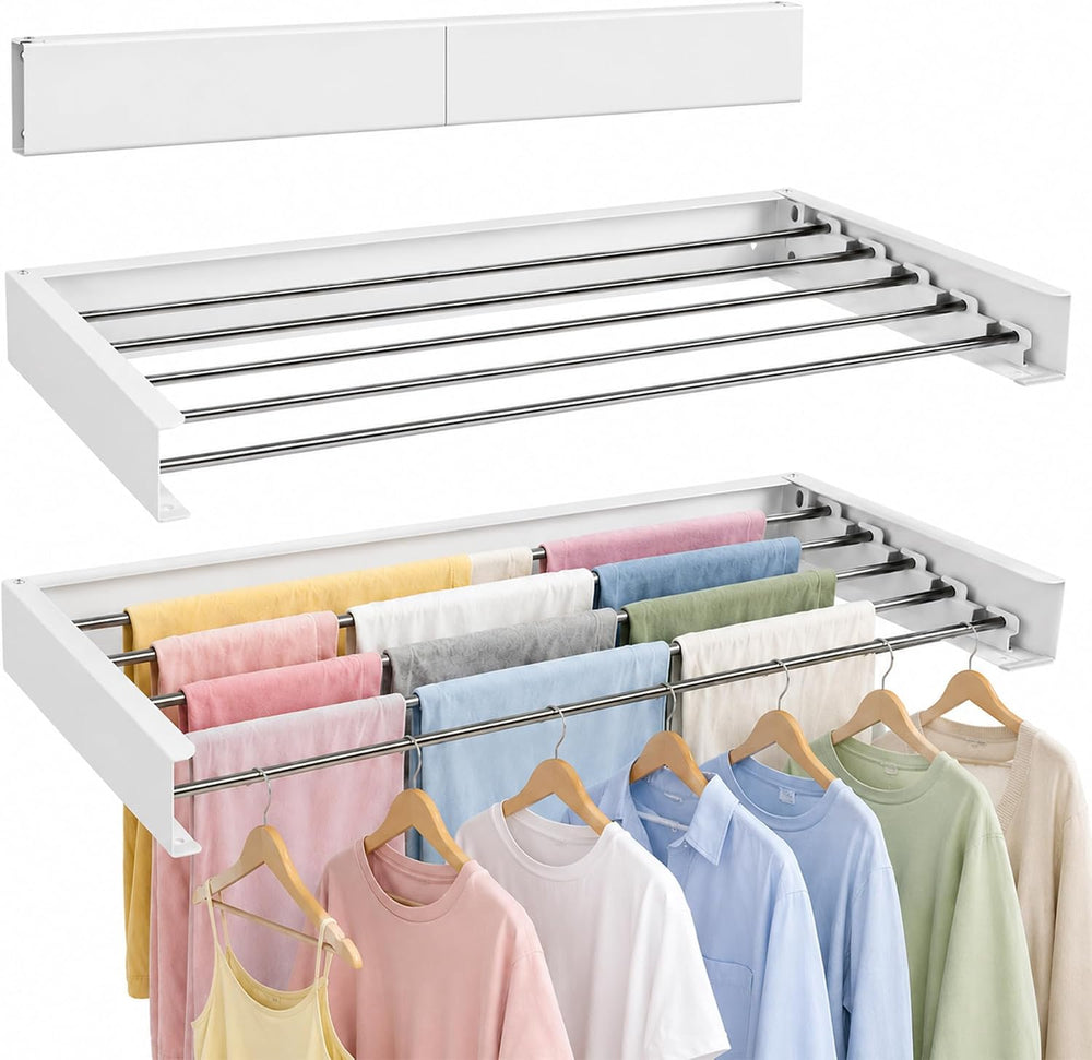 Wall Mounted Clothes Drying Rack Collapsible, Pure Stainless Steel Folding La...