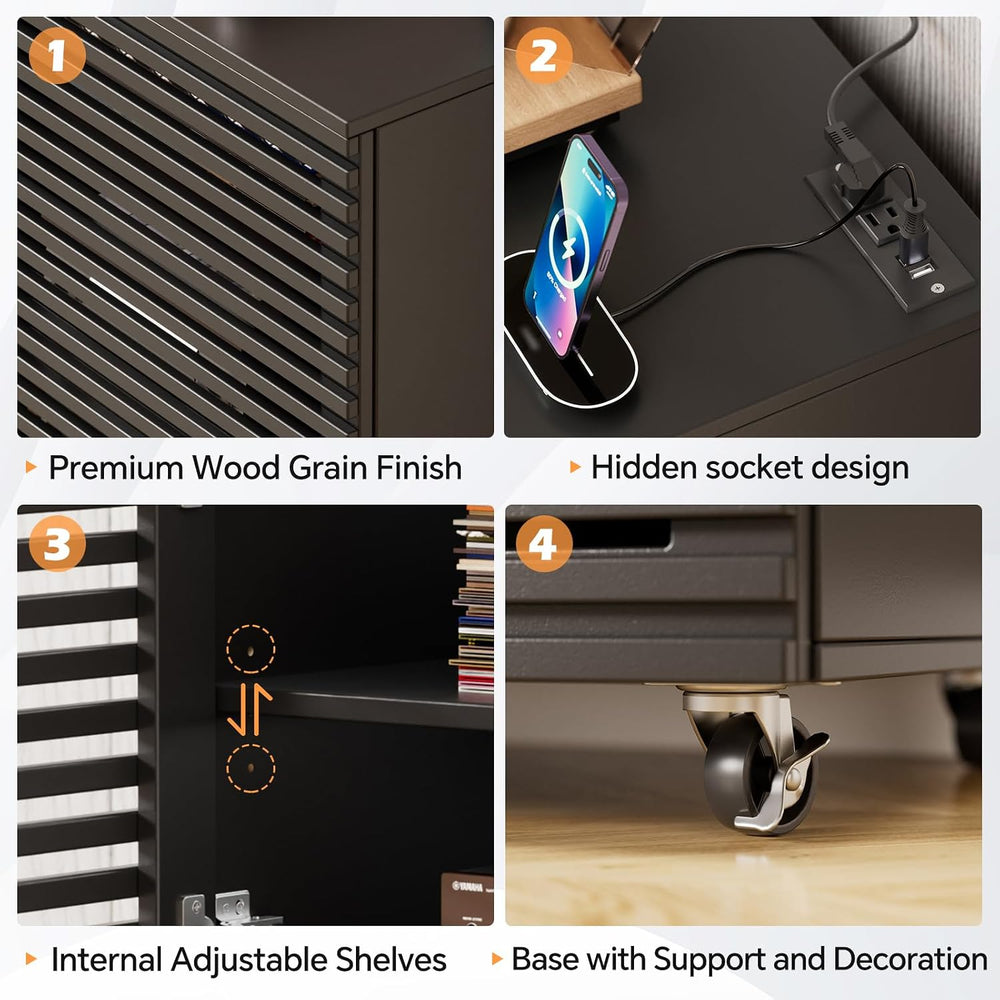 PAKASEPT AV Media Cabinet, 5-Tier AV Media Stand with Grille Door and Adjusta...