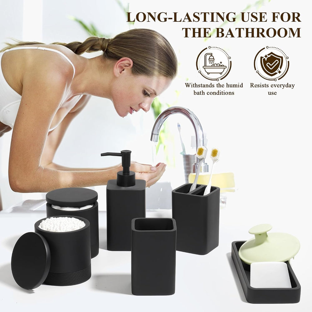 Bathroom Accessories Set, 6 Piece Soap Dispenser Set - Matte Black