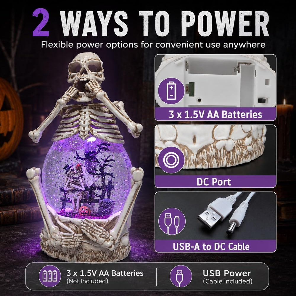 Halloween Skeleton Couple Snow Globe Lantern, Lighted Water Glitter Halloween...