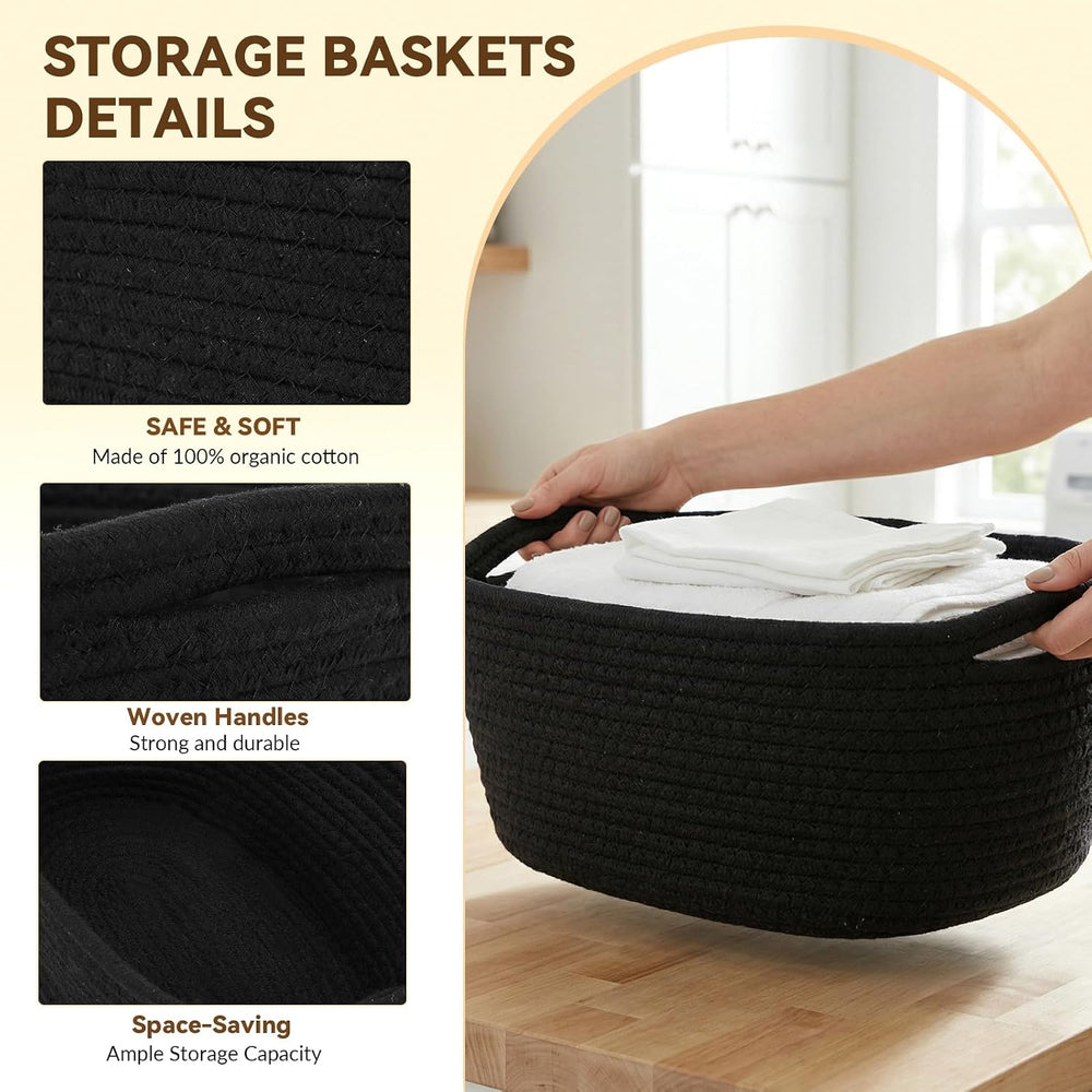 10 Pack Black Small Woven Baskets for Organizing, 11.5"x7.5"x4.7&qu...