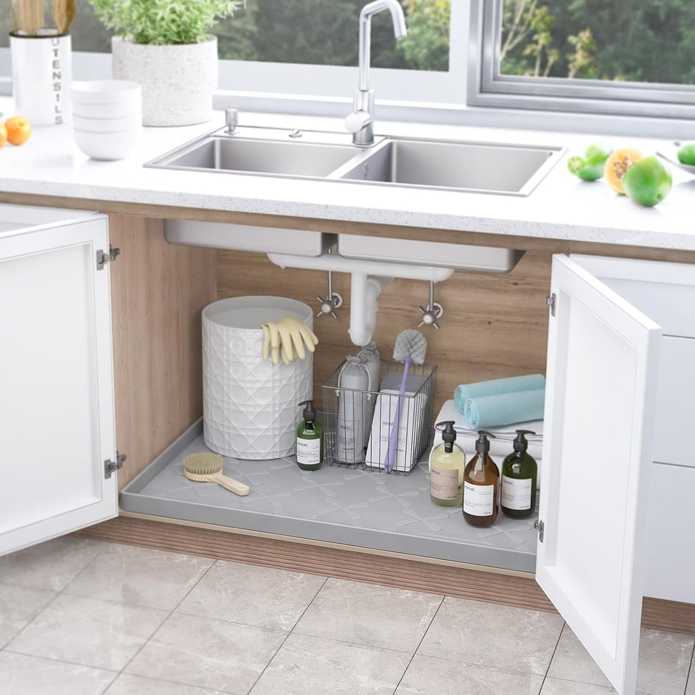 Waterproof Under Sink Mat 34"x22", Kitchen Cabinet Protector Liner
