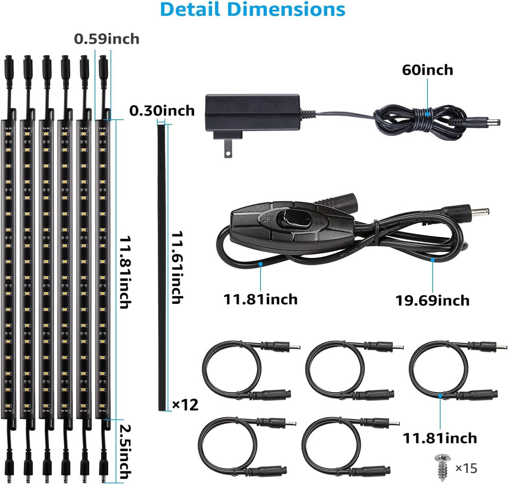 TORCHSTAR 6pcs 12 Inch LED Safe Lighting Kit, Rocker Switch, 5000K