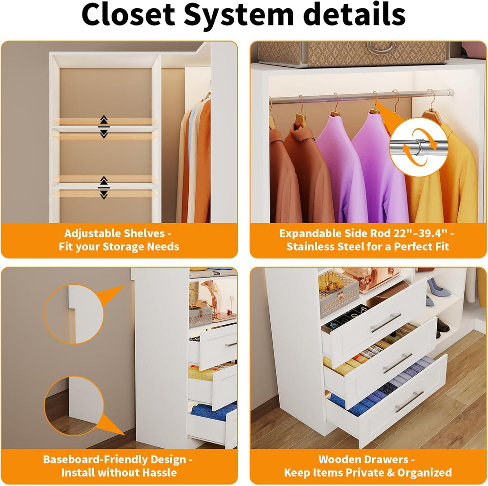 Closet System with 9 Drawers, Corner Closet Organizer Systems with 9 Shelves ...
