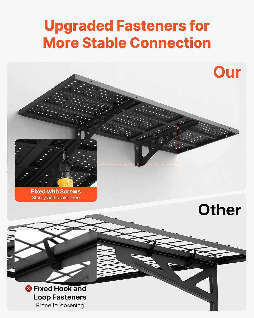VEVOR 2-Tier Heavy Duty Wall Garage Shelving, 1.64 x 4 ft Steel Wall Mounted ...