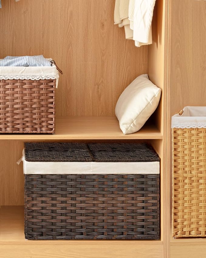 Storage Basket with Lid Wicker Baskets