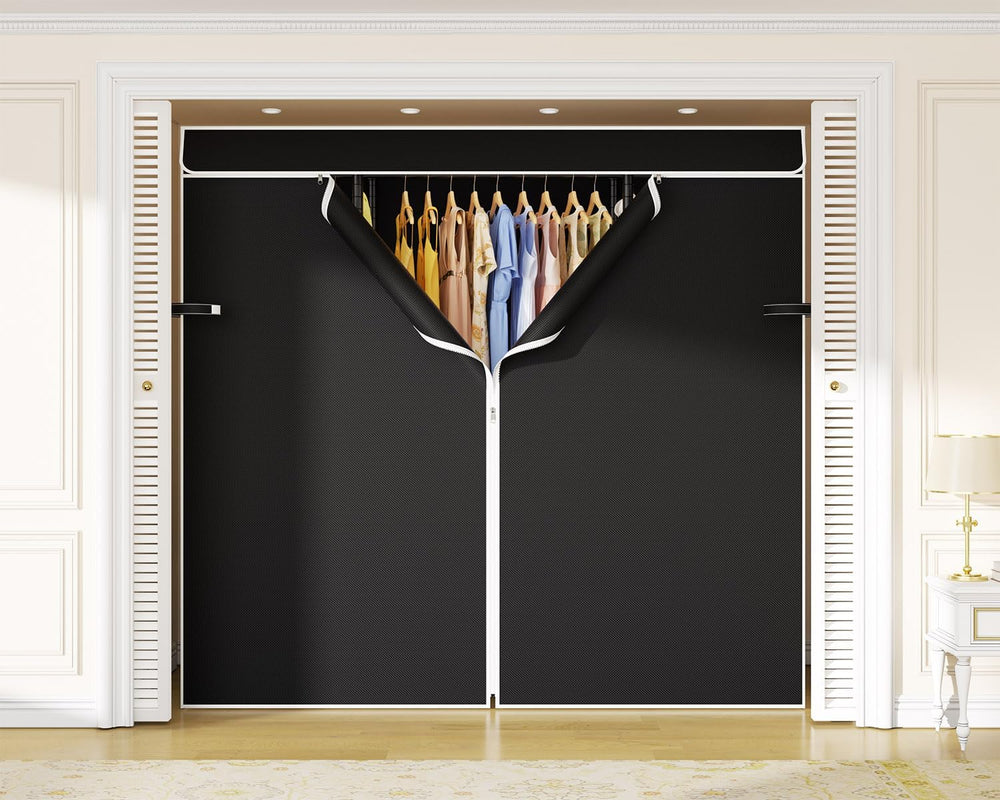 ULIFHOME E3C Heavy Duty Portable Closet Wardrobe with Black Fabric Cover