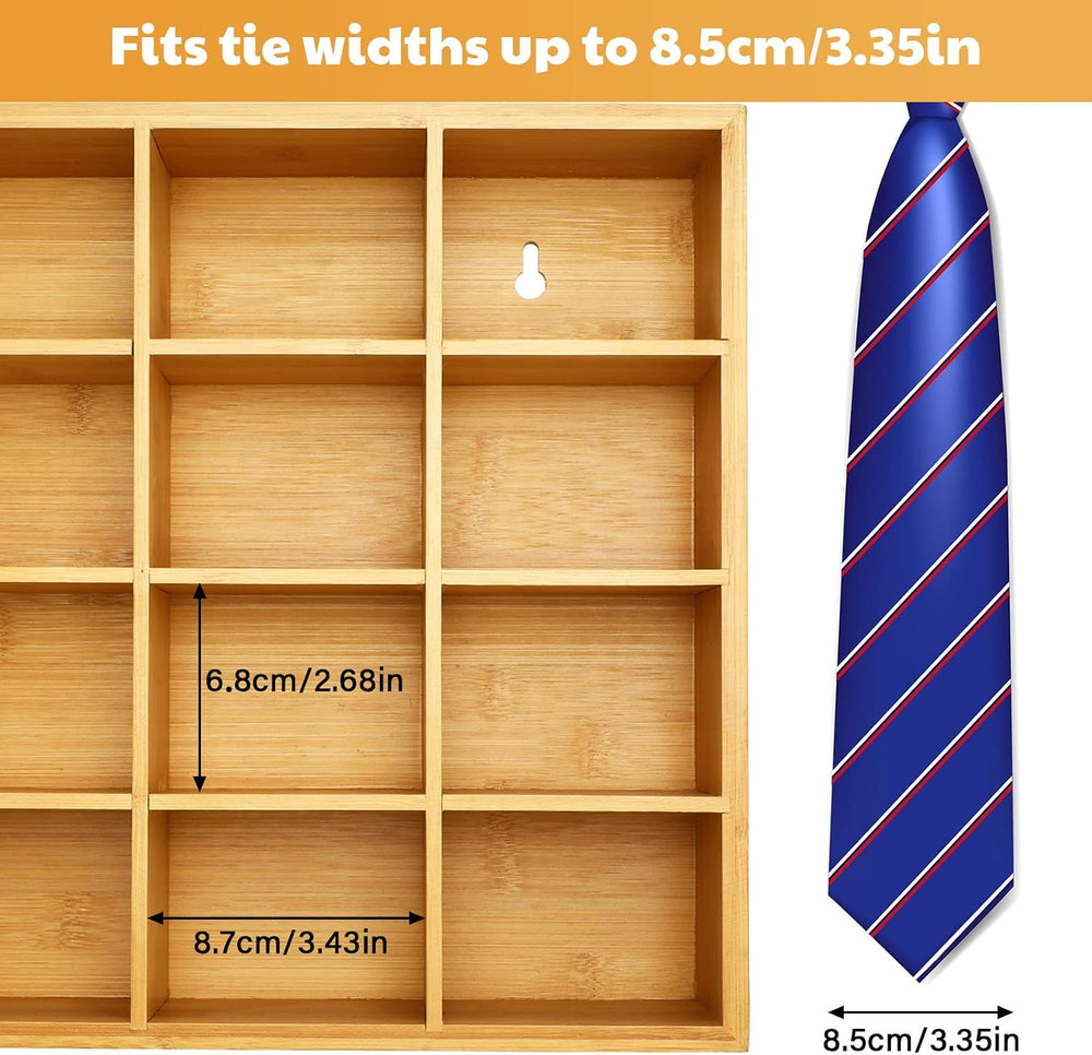 Wesiti 2 Pcs Tie Box Organizer for Men, Wall Mounted Tie Rack, Wood Color