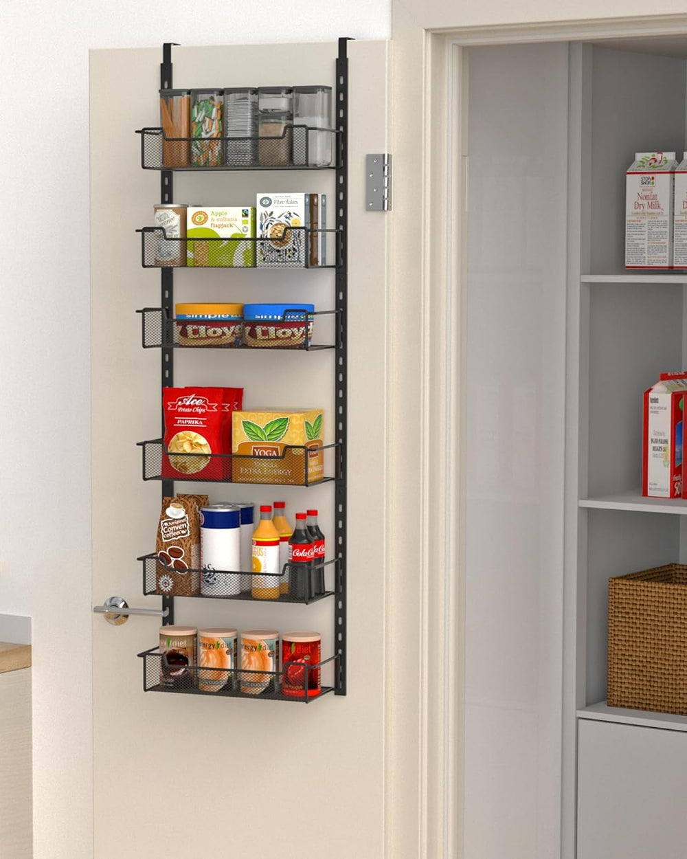VyGrow 12.3" W Narrow Over the Door Pantry Organizer, 6-Tier Over the Do...