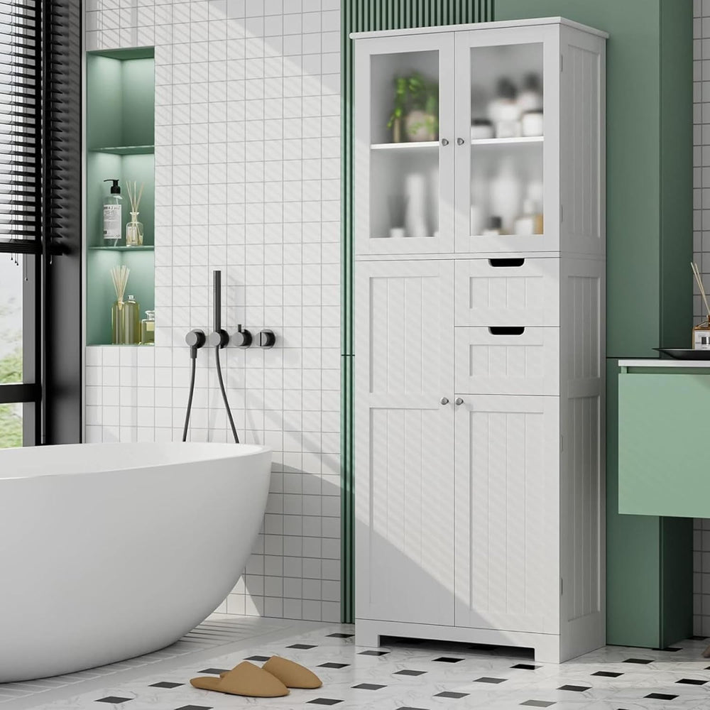 BOTLOG 67'' Tall Bathroom Storage Cabinet, Linen Cabinet with Glass D...