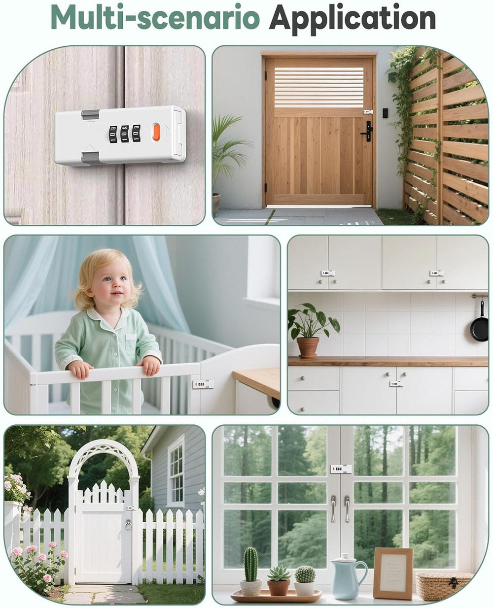 180 Degree Barn Door Combination Lock, Keyless, White-2 Pack