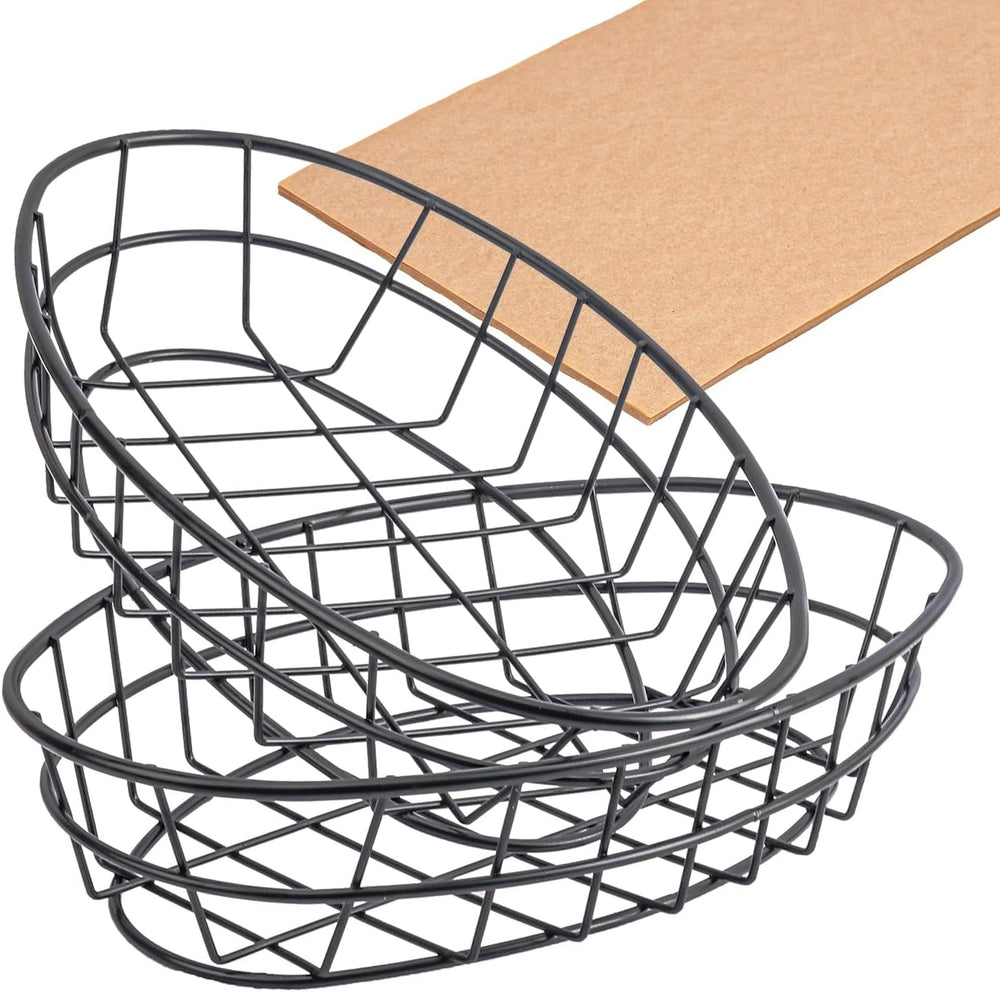 15 Pack Oval Wire Bread Basket, 9.65 x 6.1 x 2.17 Inch Metal Fast Food Basket...