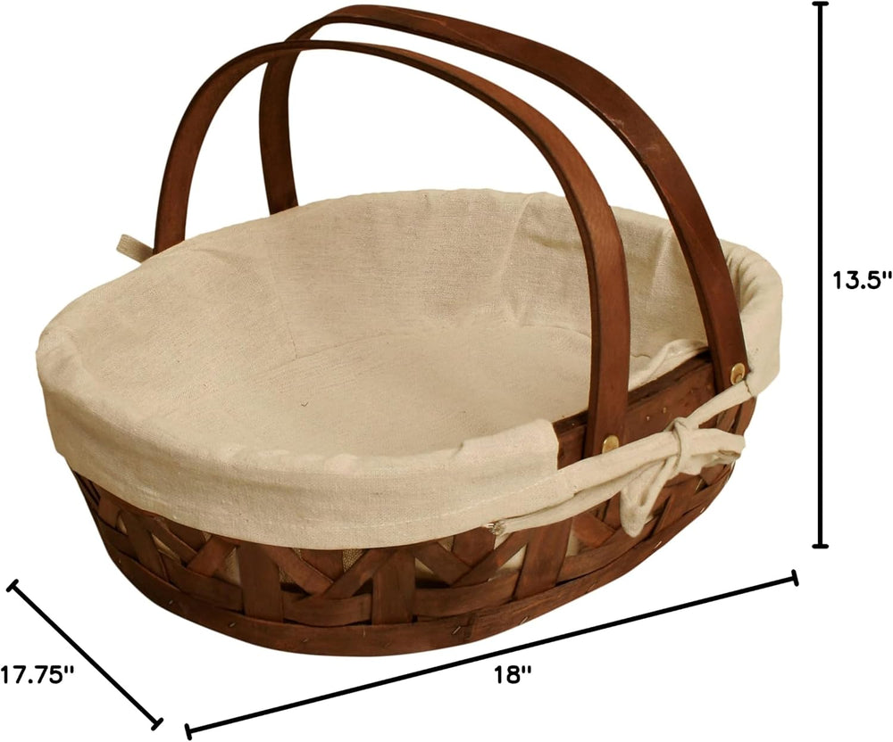 wald imports 12" Stained Woodchip w/Cloth Liner Basket, Brown