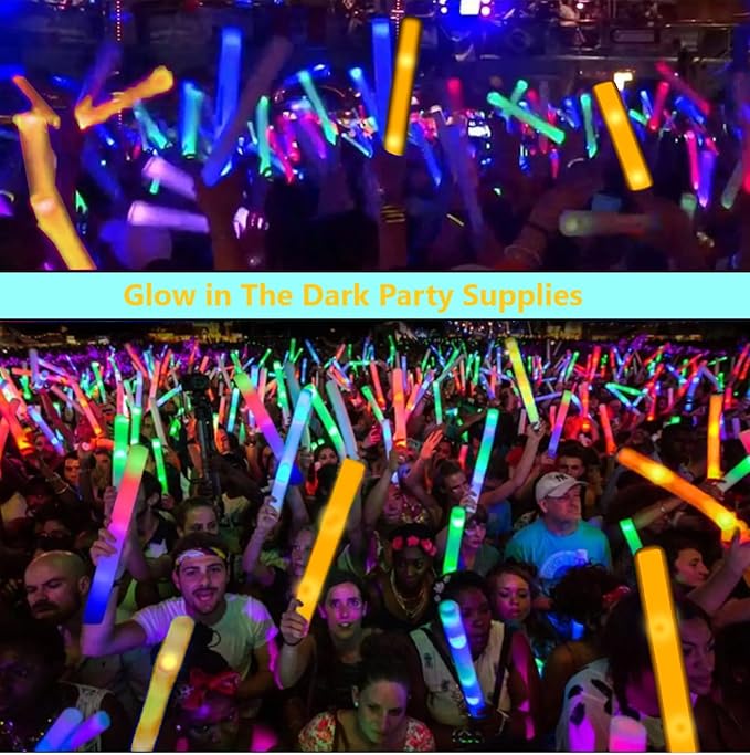 Glow Foam Sticks Bulk, 24 Pcs Orange Giant LED Light Up Sticks Flashing Glowi...