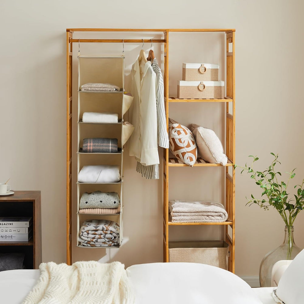 YOUDENOVA Hanging Closet Organizer and Storage, 6-Shelf, 2 Packs, Beige