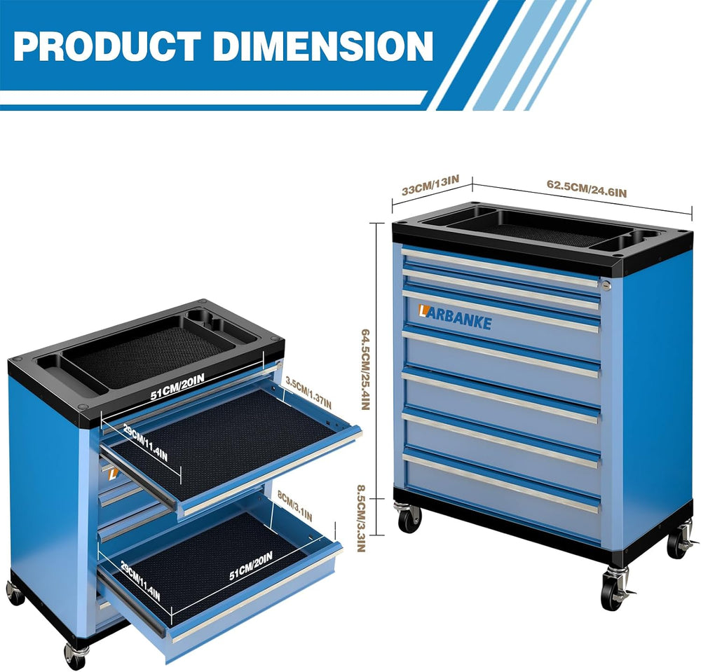7-Drawer Rolling Tool Chest with Wheels,Locks,Blue Tool Cabinet