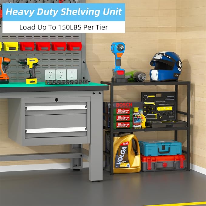 2-Tier Expandable Metal Storage Shelves, 150LBS Heavy Duty Shelving Units and