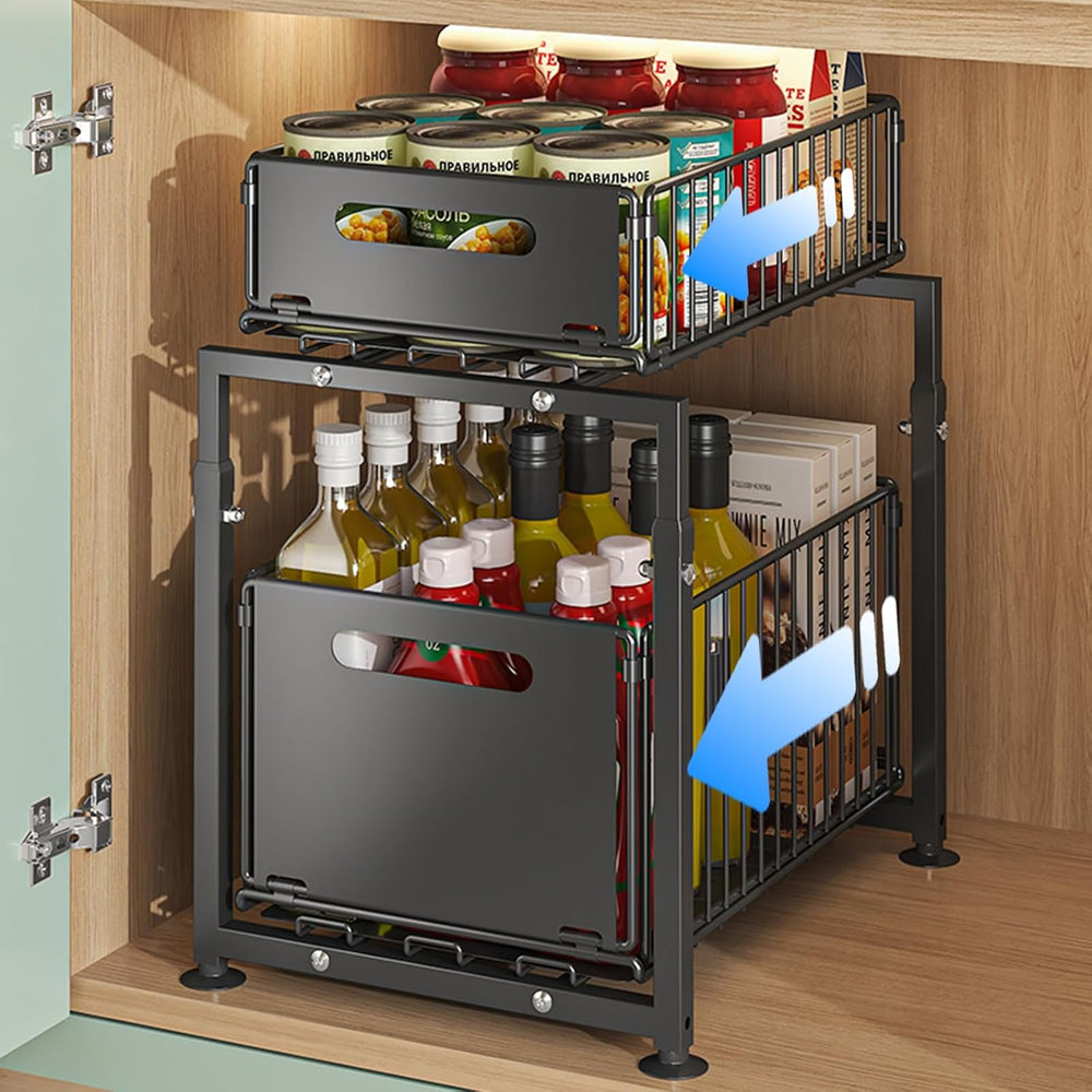 Under Sink Organizer, 2-Tier Multi-Use Kitchen and Bathroom Organizers and St...