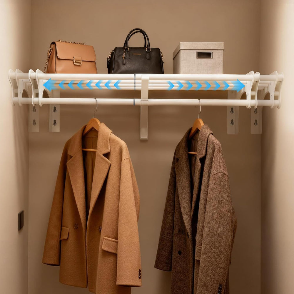 Closet Shelf with Hanging Rod, 28-48'' Expandable Closet Rod with Shelf