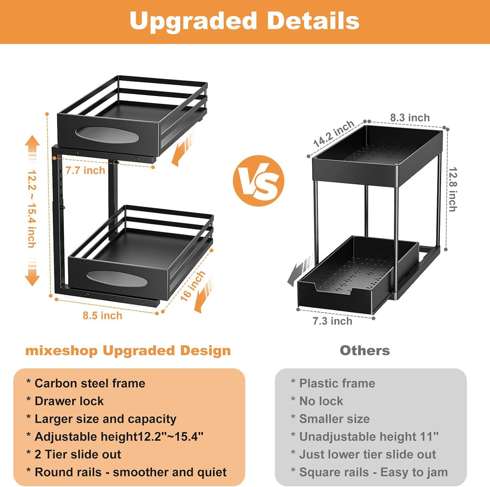 Under Sink Organizer, 2 Tier Under Sink Organizers and Storage, Adjustable He...