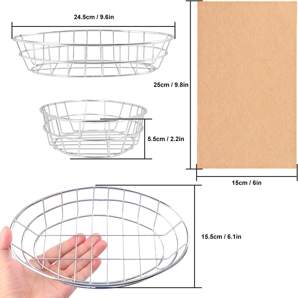12 Pack Oval Wire Bread Basket, 9.65 x 6.1 x 2.17 Inch Metal Fast Food Basket...