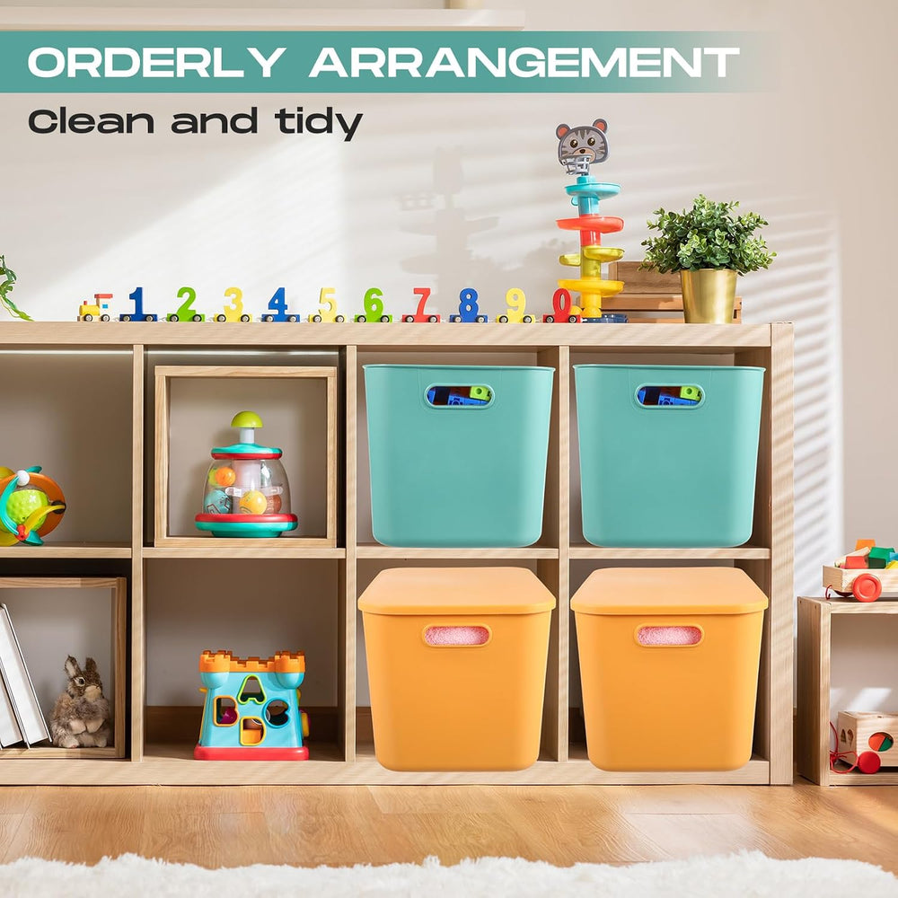 Hoolerry 8 Pieces Storage Bins, 14.2 x 10.2 x 9.5 Inch, Green and Yellow