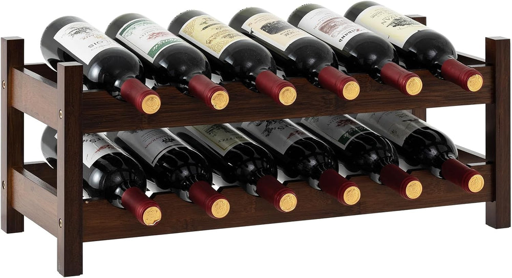 GIANTEX Bamboo Wine Rack, 2 Tier 12 Bottle Wine Storage Cabinet Shelf, Small ...