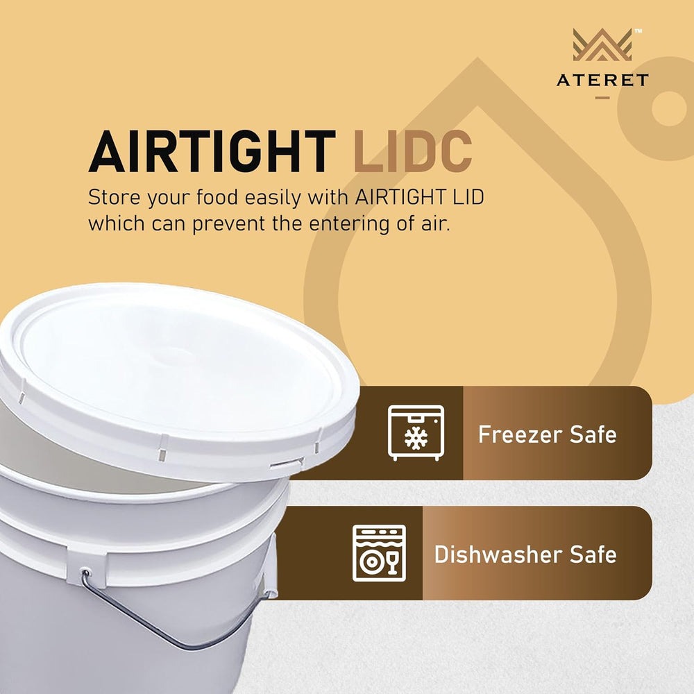 ATERET 5 Gallon White Bucket & Lid - Durable 90 Mil All Purpose Pail - Fo...