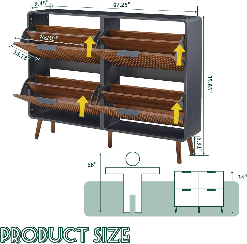 FurSch 47" Fluted Large Shoe Cabinet with 4 Flip Drawers