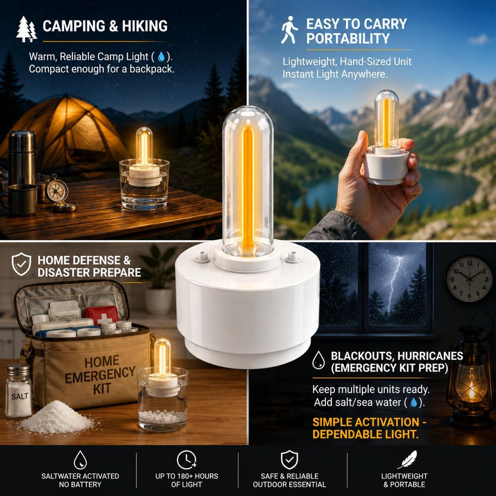 Salt Water Emergency Light, Up to 180 Hours, Battery-Free, Just Add Salt + Water